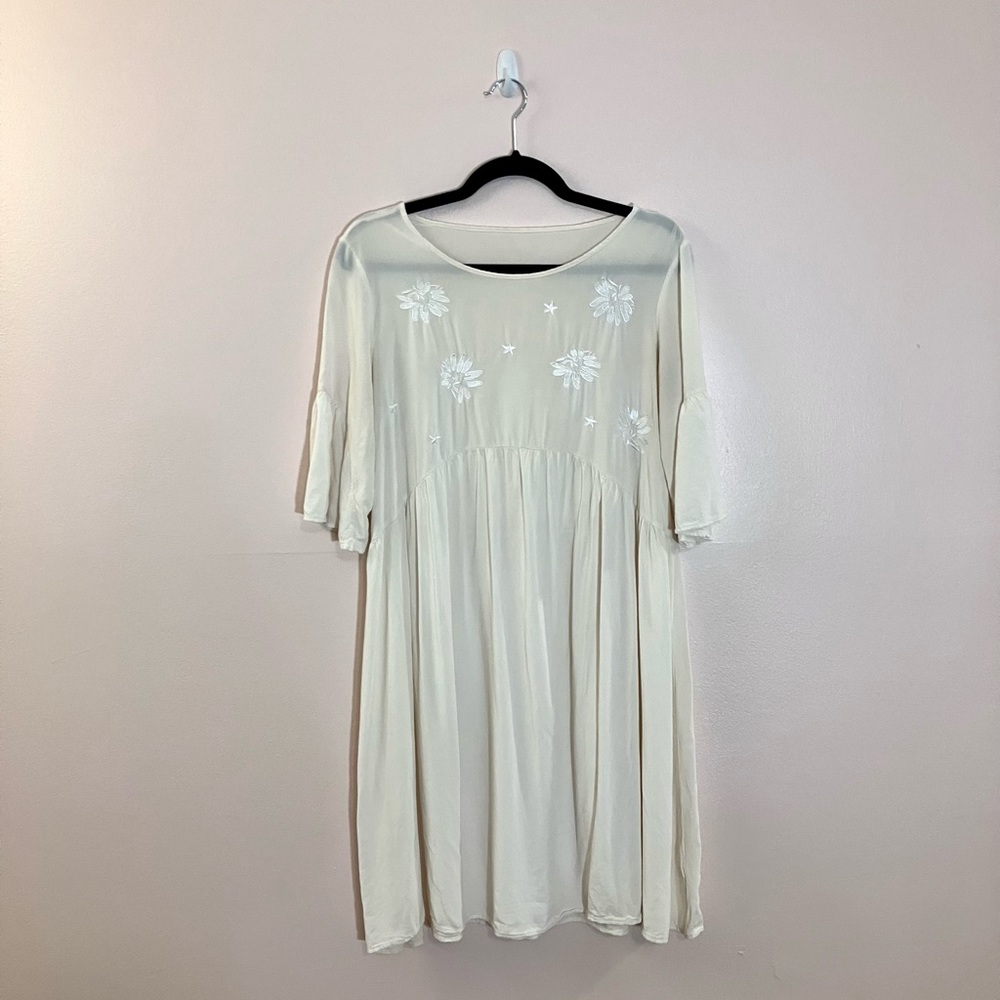 Embroidered Floral Bohemian 3/4 Bell Sleeve Swing Tunic Midi Dress size large